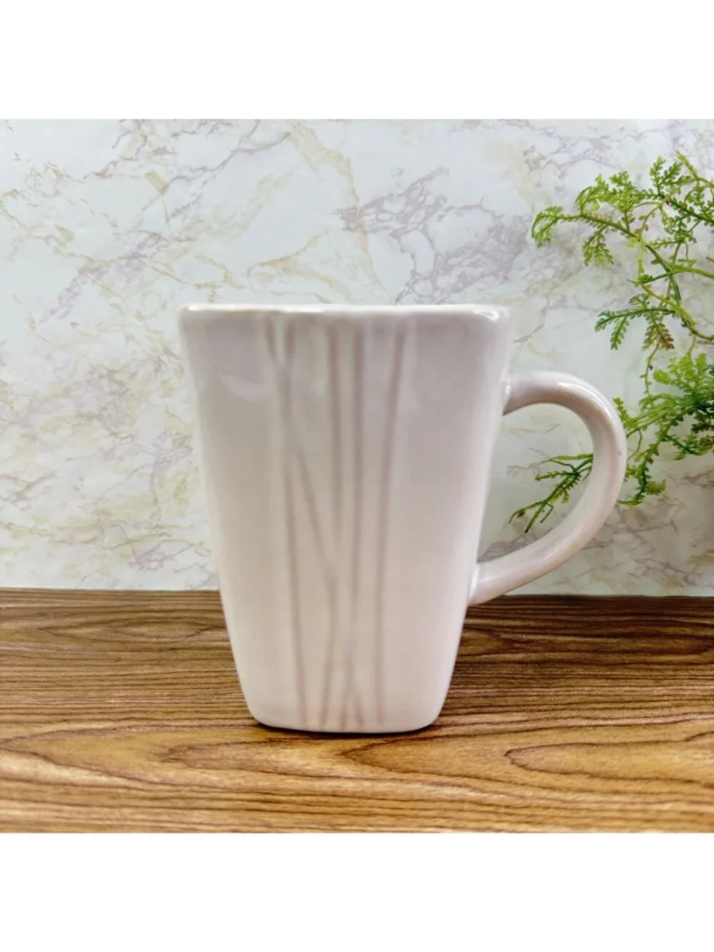 Pier 1 SAKUI Off White Ceramic Square Ribbed Textured Coffee Mugs Cups Set of 4